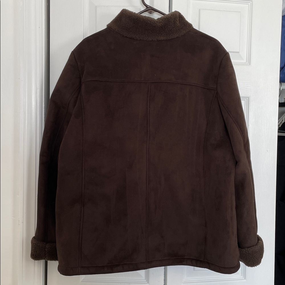 VTG XL Talbots faux suede/sherpa coat Toggle Button down Chocolate brown winter - Picture 13 of 14